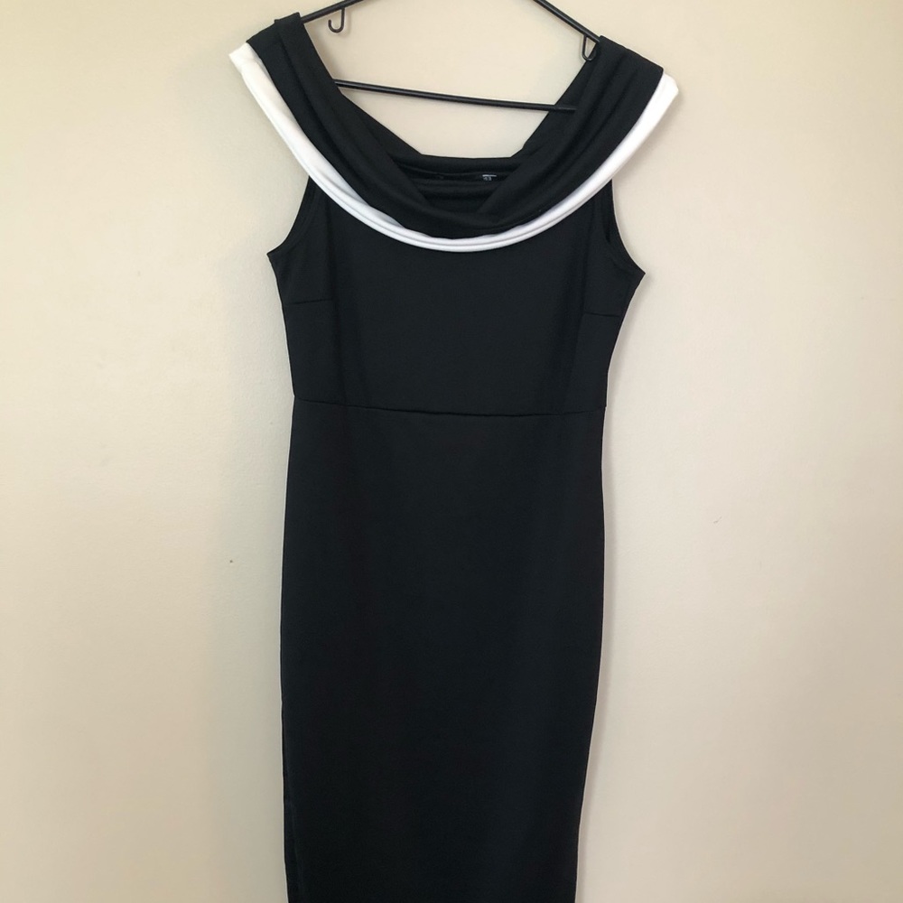Off the shoulder black and white dress!